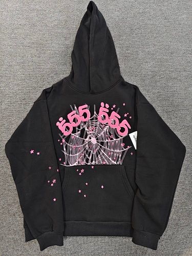 Sp5der Angel Number 666 Hoodie Black/Pink