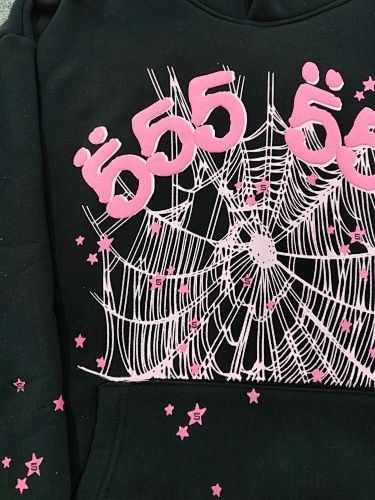 Sp5der Angel Number 666 Hoodie Black/Pink